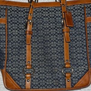 Vintage Coach Navy and Tan Signature Tote